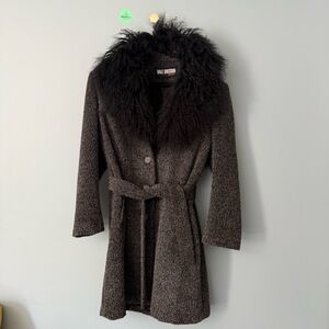 Vintage Dale Dressin for Harlan Alpaca Coat w/Curly Fur Collar–Made in US Size12